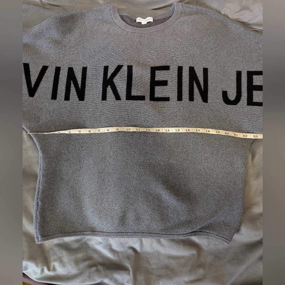 Calvin Klein Grey Oversized Logo Sweater XL Dolman Sleeve ✨☁️ - Picture 5 of 6